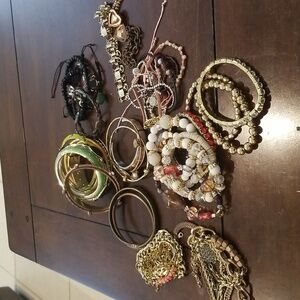 Huge Bracelet Lot 50 Plus Pieces Bangles Cuff Bracelets Chains Thread Pieces